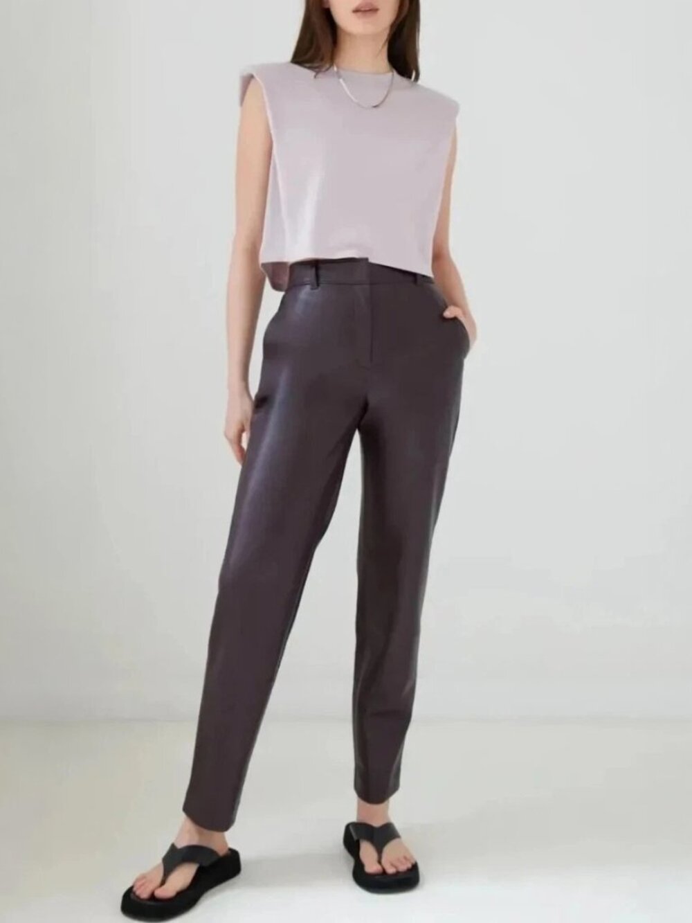 Aritzia Babaton Command Cropped Pant Vegan Leather Dark Brown Size 8